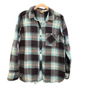 Woolrich Flannel Blue Plaid Shirt Button-Down Size Large